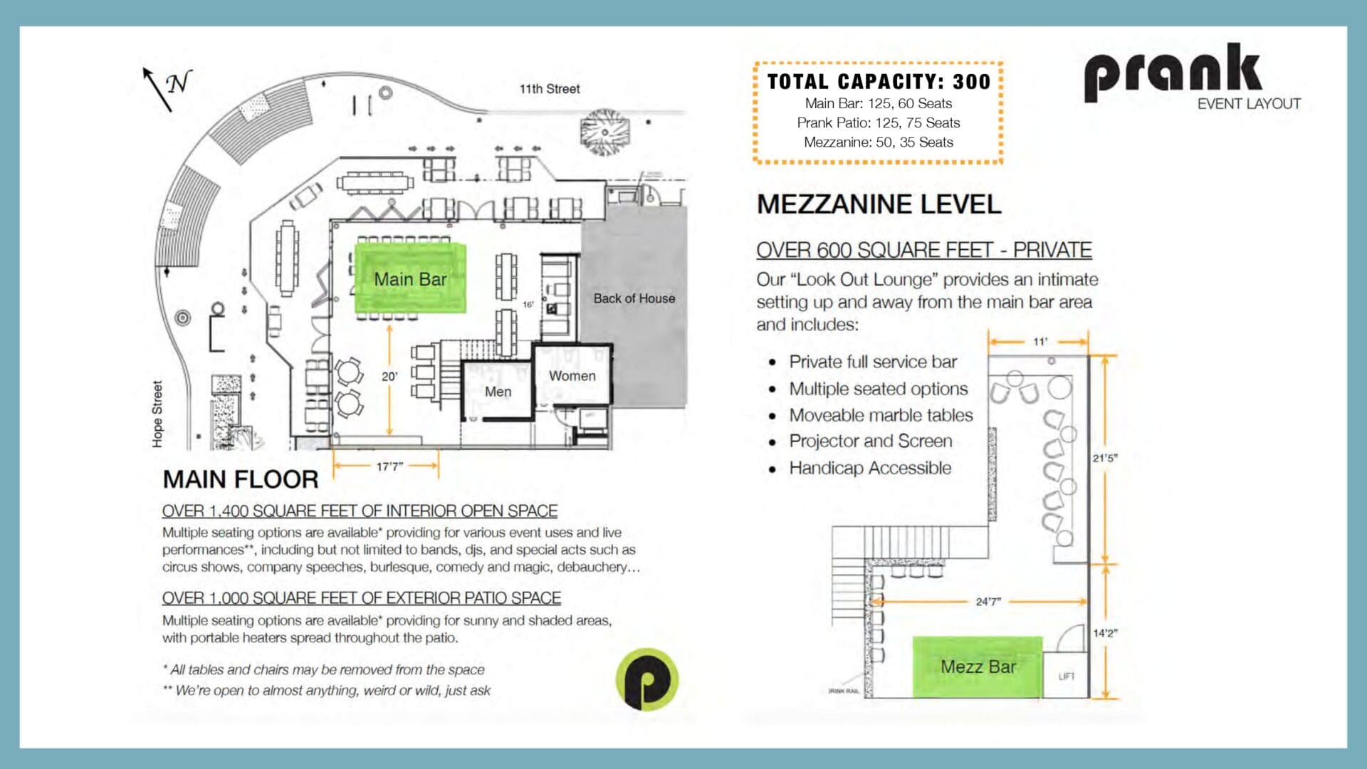 A page of the floor plan for a restaurant.